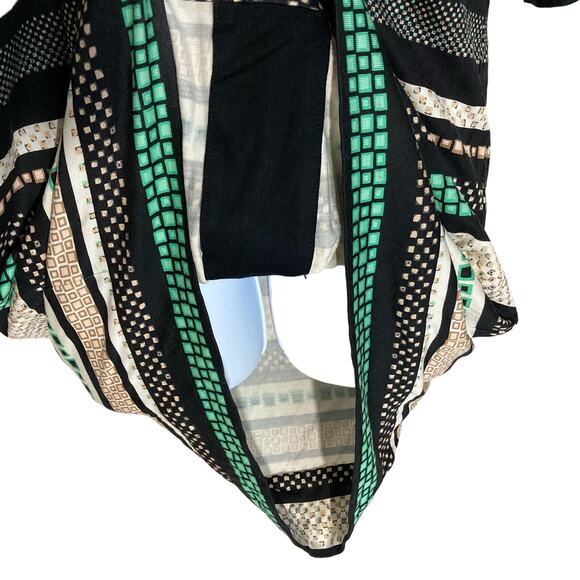 Diane Von Furstenberg Rose Print Silk Shift Dress Split Neck Striped Mini Size 4 - Picture 11 of 16